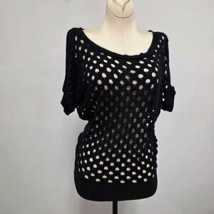 Vanity Y2K Fairy Grunge Top Size S Whimsigoth Cold Shoulder Rave Club Black